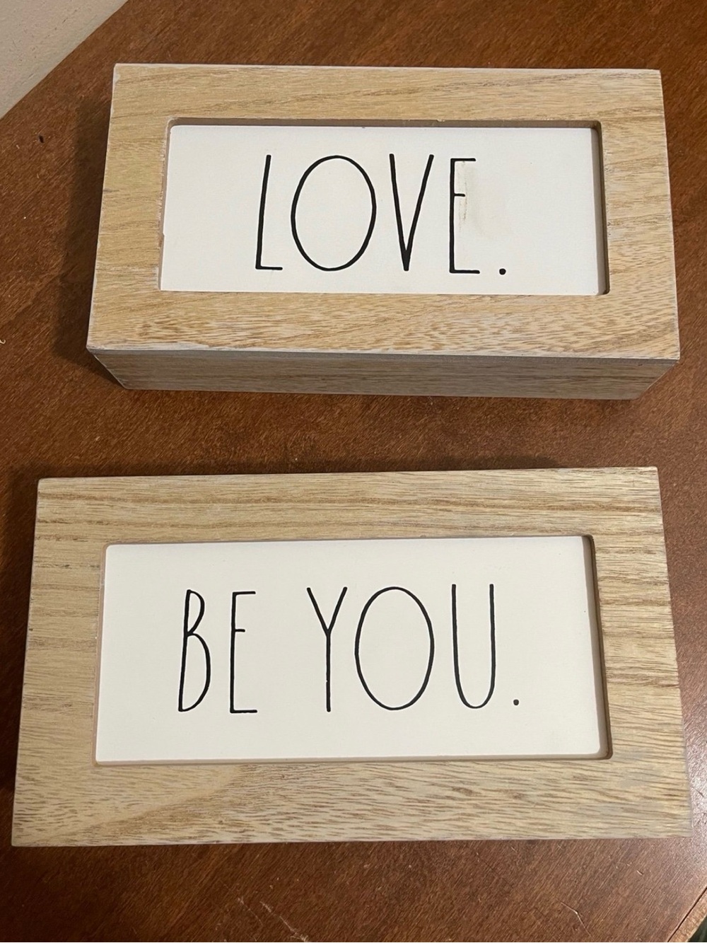 Rae Dunn Framed Wood Plaque Sign Set 2 "LOVE." "BE YOU." Inspirational